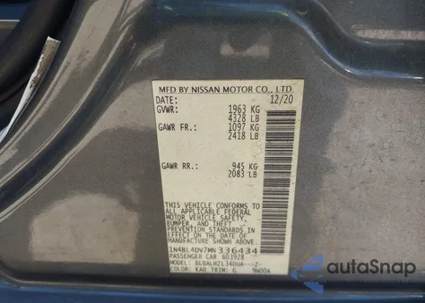 2021 Nissan Altima Sv Fwd from USA, damaged, VIN 1N4BL4DV7MN336434